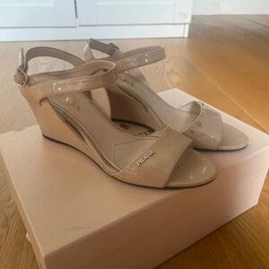 Prada Women's Beige Patent Wedge Sandals